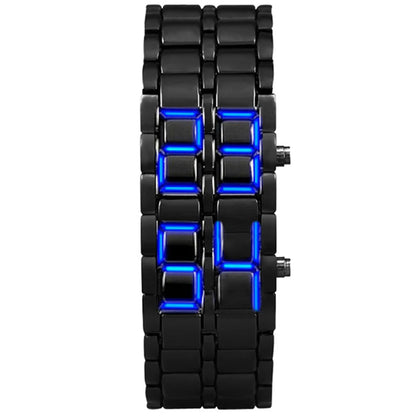 LED Digital Sports Watch - Full Metal Lava Style Wristwatch with Alarm & Calendar (Red/Blue Display)