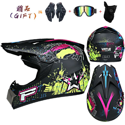Kids Flip-Up Motorcycle Helmet - Off-Road Motocross ATV Dirt Bike Downhill MTB DH Racing + 3 Free Gifts