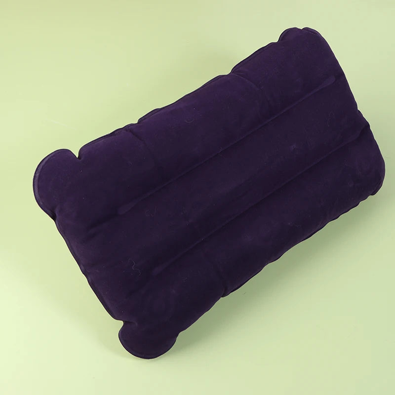 oldable Inflatable Travel Pillow - PVC Flocking Air Cushion for Camping, Hiking, Flight & Outdoor Sleep