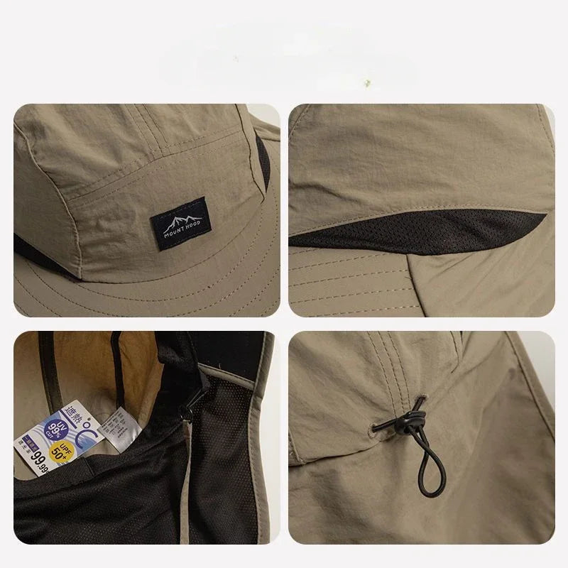 Unisex Wide Brim Sun Hat - Waterproof Quick-Dry Mesh Bucket Hat with Neck Flap for Outdoor Summer Protection