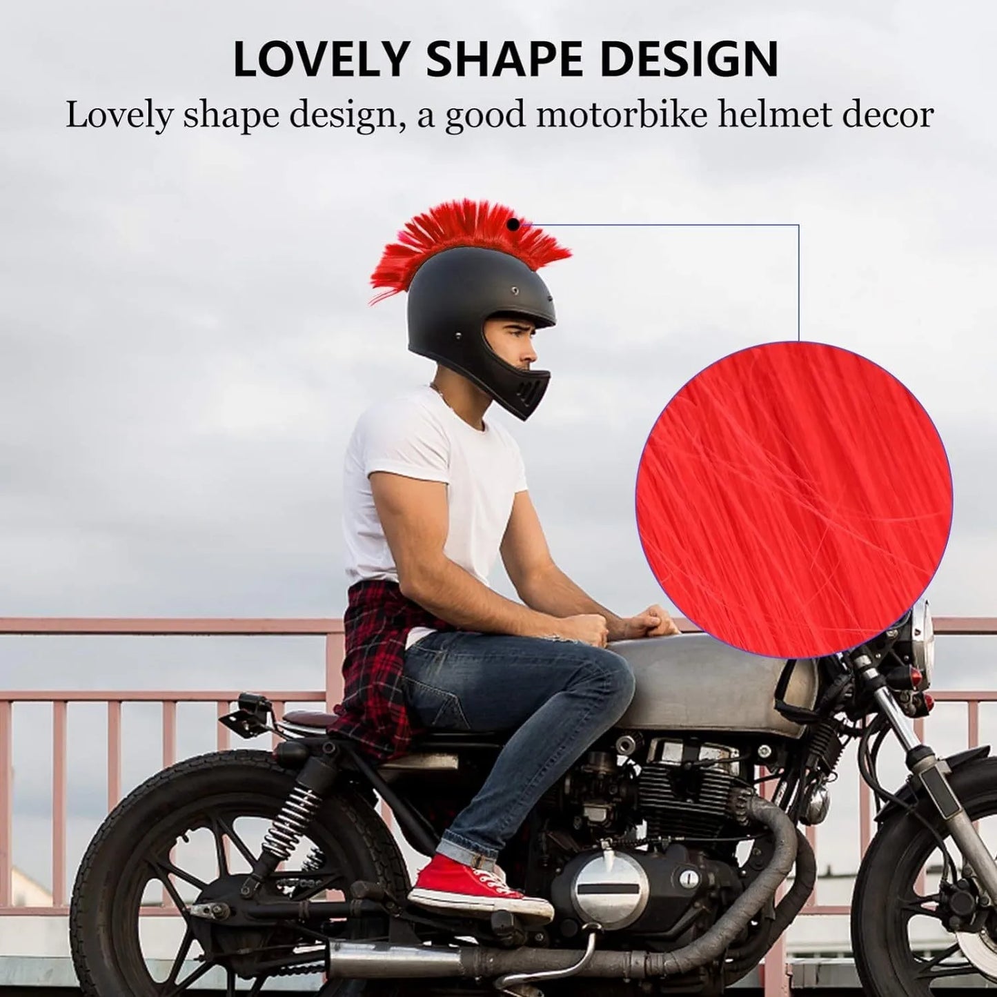 Universal Synthetic Mohawk Hair Sticker - Reusable Motorcycle & Bicycle Helmet Accessory for Outdoor Racing