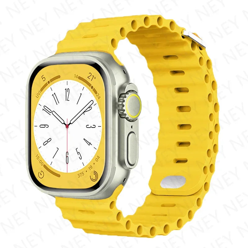 Ocean Strap Silicone Band for Apple Watch - Compatible with Ultra 2, Series 9/8/7/6/5/4/3/SE - All Sizes (49mm, 45mm, 44mm, 42mm, 41mm, 40mm) - Premium Silicone Bracelet Wristband