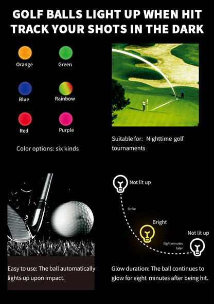 Night Glow Golf Balls - 6 Pack Impact-Activated High-Visibility Balls for Nighttime Play