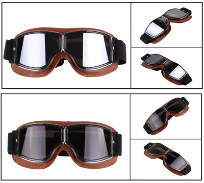 Retro Motorcycle Goggles - Windproof Folding Helmet Sunglasses with Leather Trim