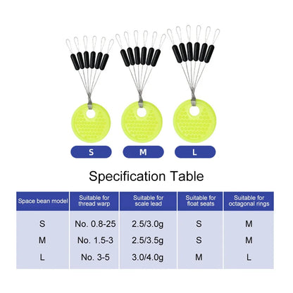 Fishing Line Space Beans Set - 60pcs (10 Groups) Rubber Stoppers, Oval & Long Column Shaped Vertical Bobber Tools