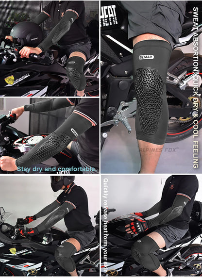 VEMAR Motorcycle Knee and Elbow Pads - Breathable Anti-Fall Protection Guards for Motocross, MTB, DH Cycling - High Elasticity Sleeves