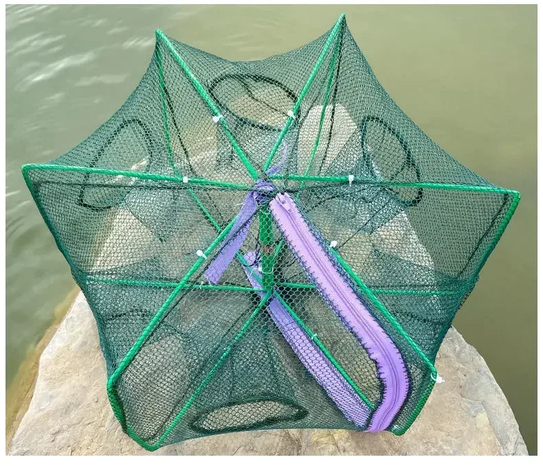 Folding Crayfish Trap - Multi-Purpose Fishing Net for Crab, Shrimp, Smelt & Eels - Casting Tackle Cage