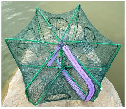 Folding Crayfish Trap - Multi-Purpose Fishing Net for Crab, Shrimp, Smelt & Eels - Casting Tackle Cage