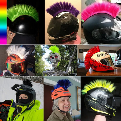 Universal Synthetic Mohawk Hair Sticker - Reusable Motorcycle & Bicycle Helmet Accessory for Outdoor Racing