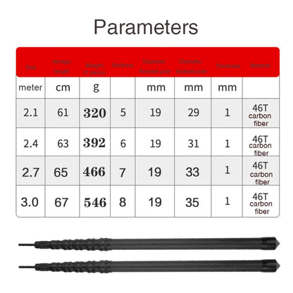 Ultralight Carbon Fiber Telescopic Tarp Pole - Adjustable Camping Tent Pole (2.4m-3m Lightweight)