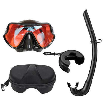 Professional Snorkeling Mask Set Tempered Glass Diving Goggles Foldable Dry Snorkel Tube Travel Case Anti-Fog Silicone