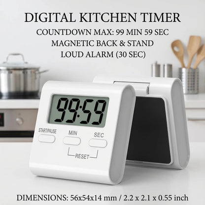 Digital Countdown Timer - Magnetic LCD Kitchen Timer with Stand