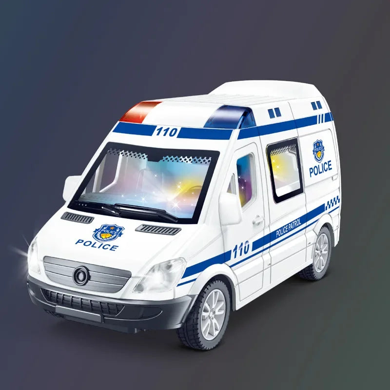 1:32 Scale Diecast Emergency Vehicle Model - Mini Car with Sound & Light (Ambulance, Fire Truck, Police Car)