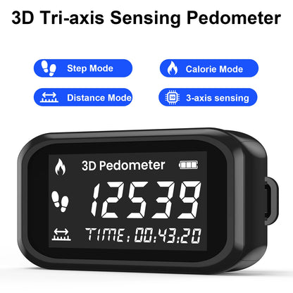 Rechargeable 3D Pedometer with LCD Display - Accurate Step Counter & Calorie Tracker for Running, Walking & Fitness
