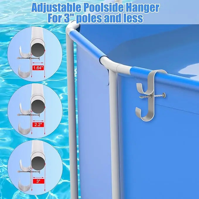 Adjustable Pool Pole Hooks - 2/3-Hook Swimming Pool Equipment Hanger for Telescopic Skimmer Poles and Pool Accessories