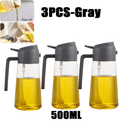Multi-Size Oil Spray Bottle Set (200ml/300ml/500ml) - BBQ Cooking Olive Oil Sprayer for Kitchen Baking, Empty Refillable Vinegar Bottle with Oil Brush