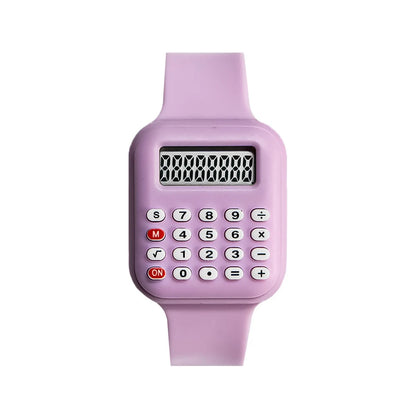 Kids Digital Calculator Watch – 2025 Rubber Strap with Time & Date Display for Girls & Students