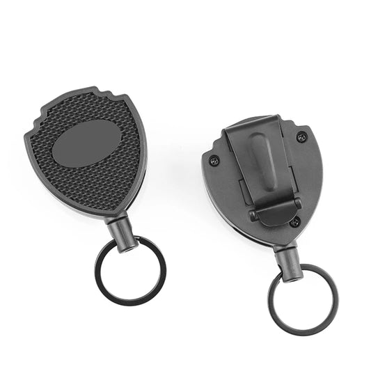 Heavy Duty Retractable Keychain Reel - Metal Carabiner Clip with 100cm Steel Cord - Unisex