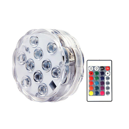 RGB LED Underwater Light - 10 LED Battery Powered Submersible Night Lamp for Swimming Pools, Gardens, Weddings & Party Decorations