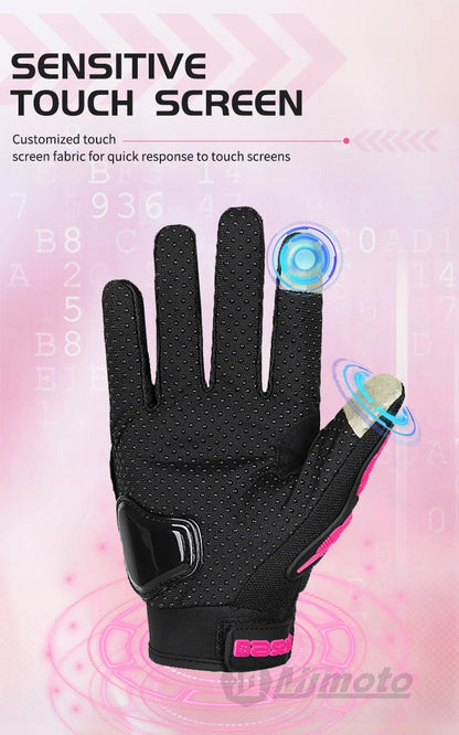 Women's Pink Breathable Motorcycle Gloves - Anti-Fall Touch Screen Motocross Riding Gloves