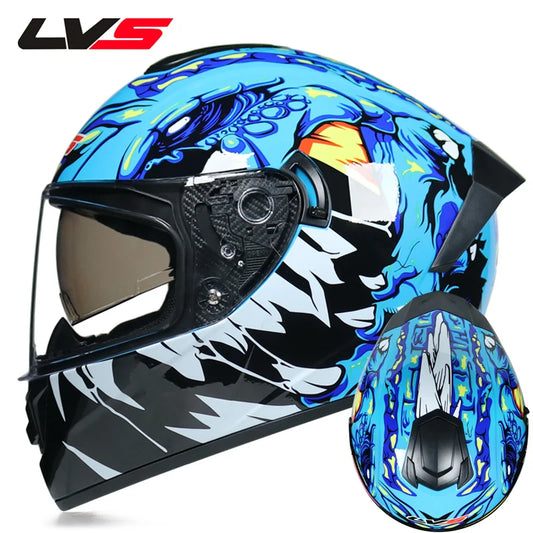 Full Face Racing Motorcycle Helmet - Winter Warm Double Visor Motorbike Sports Helmet LVS-701