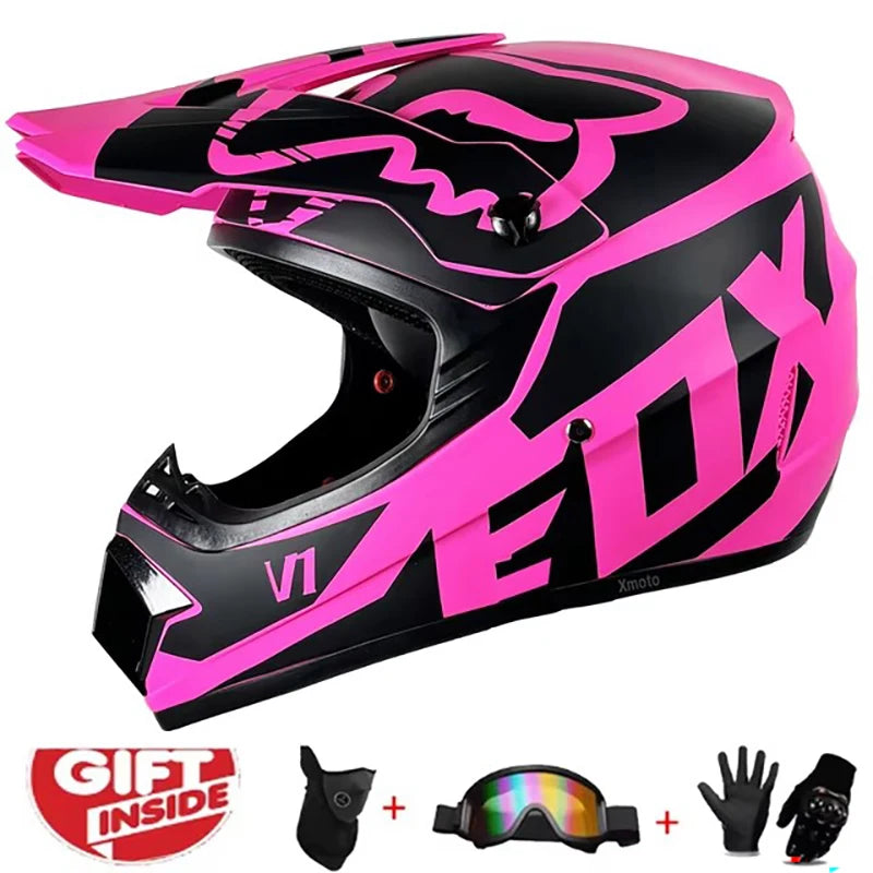Kids Motocross Helmet Kit - DOT/ECE Certified Full-Face Helmet with Goggles & Gloves (Youth Off-Road Protection Set)