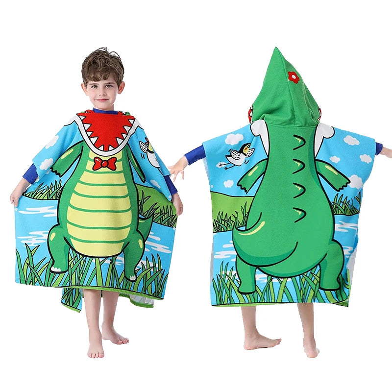Kids Hooded Beach Towel Poncho with Cartoon Animal Design - Soft Microfiber for Swimming & Water Sports (Ages 3-8)