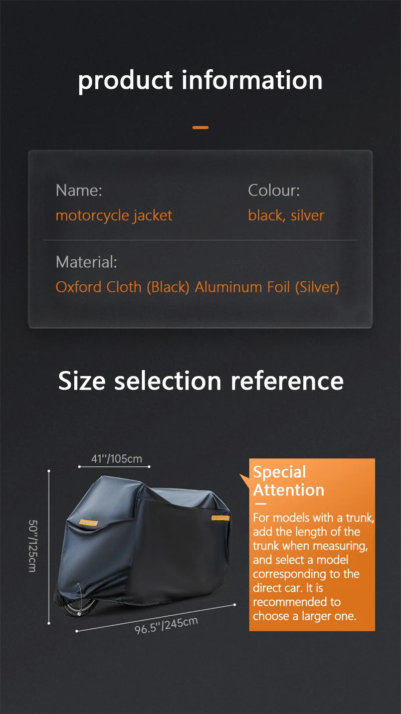 Universal Motorcycle Cover - Waterproof Oxford Fabric with UV Protection, Dustproof & Sunshade for Outdoor Motorbike Storage