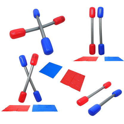 Inflatable Party Game Sticks Set - Red & Blue PVC Air Hammer Yard Game with Mats for Kids Boys Girls