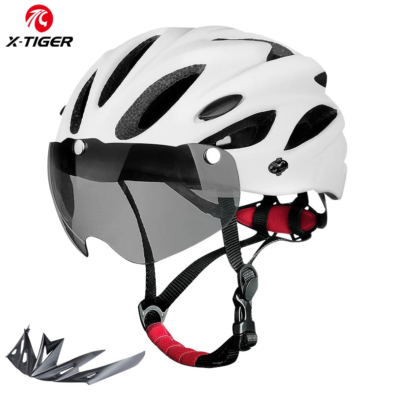 X-TIGER Adult Cycling Helmet with LED Rear Light - Dual Mode Goggle, Lightweight Breathable Design, Fits 58-62cm