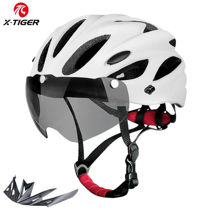 X-TIGER Adult Cycling Helmet with LED Rear Light - Dual Mode Goggle, Lightweight Breathable Design, Fits 58-62cm