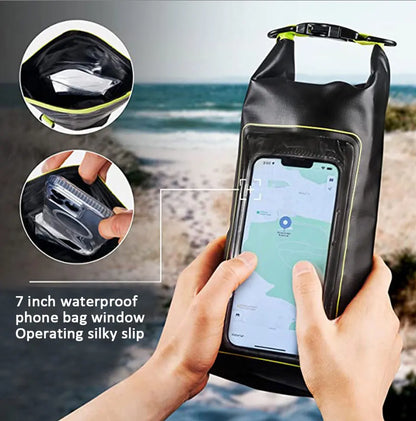 PVC Waterproof Dry Bag 2L - Touch Screen Phone Pouch for Swimming Rafting Surfing Boating - Shoulder Bag