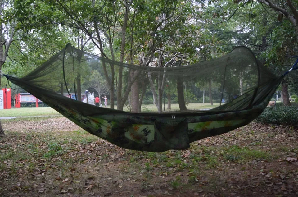 Lightweight Parachute Fabric Camping Hammock with Mosquito Net - High Strength Hanging Bed 250x120cm
