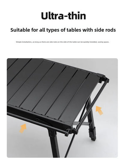 Folding Aluminum Table Extension Rack - IGT Compatible Hanging Mesh Storage Basket with Side Bracket for Outdoor Tables