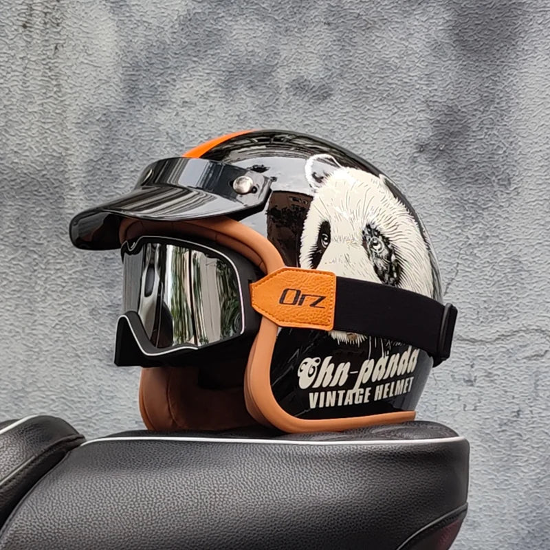 Retro 3/4 Open-Face Motorcycle Helmet - Semi-Open Cross-Country Winter Riding Helmet