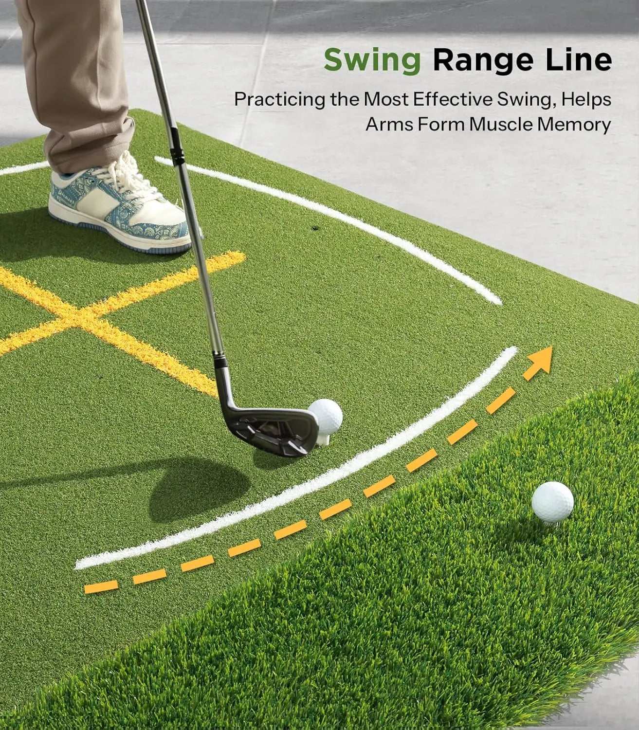 5x4ft Dual Turf Golf Hitting Mat - Thickened Practice Mat with Standing Guide-Line & Swing Path Line