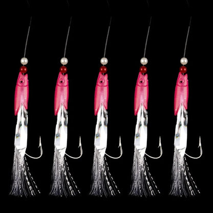 Soft Silverskin Fishing Lure Set 5pcs Multi-Color Imitation Fish Shrimp Bait with Crystal Barbed Hook