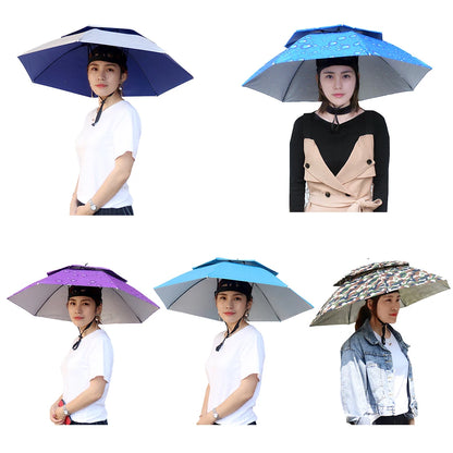 Foldable Umbrella Hat - Waterproof Hands-Free Rain & Sun Protection for Fishing, Camping & Beach (55-95CM Adjustable)