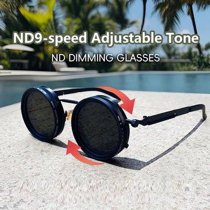 ND9 Adjustable Dimming Polarized Round Sunglasses - UV400 Protection Retro Punk Outdoor Eyewear for Men & Women Fishing