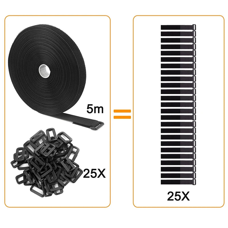 2M Cut-to-Length Reusable Nylon Cable Organizer Strap - Self-Adhesive Hook and Loop Fastening Tape with Buckle for Storage and Securing