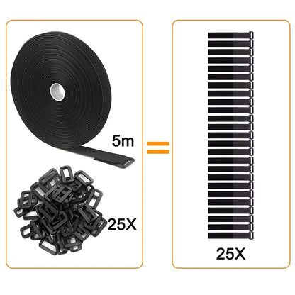 2M Cut-to-Length Reusable Nylon Cable Organizer Strap - Self-Adhesive Hook and Loop Fastening Tape with Buckle for Storage and Securing