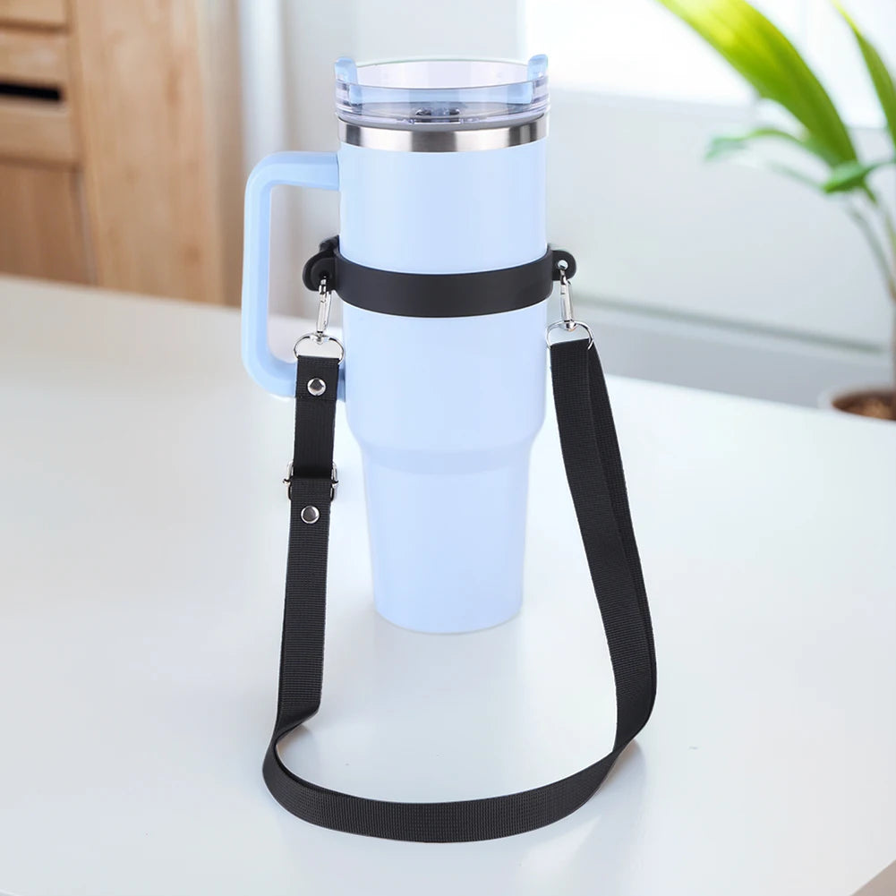 Silicone Water Bottle Handle with Adjustable Shoulder Strap - Hands-Free Carrier for 30oz/40oz Tumblers - Universal Fit Bottle Holder