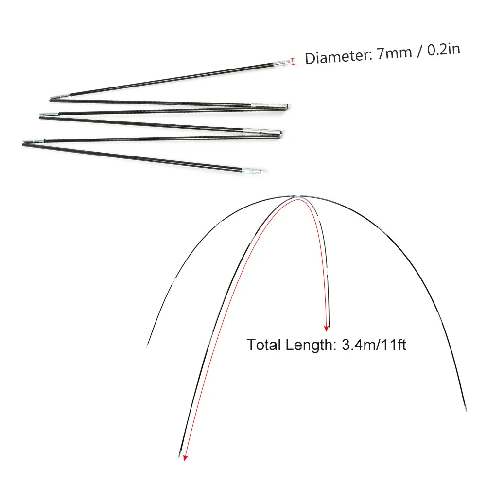 Glass Fiber Tent Arc Poles Replacement - 12-Piece Set (1 Pair) for Camping Tents (3.26m/3.4m/3.9m Options)