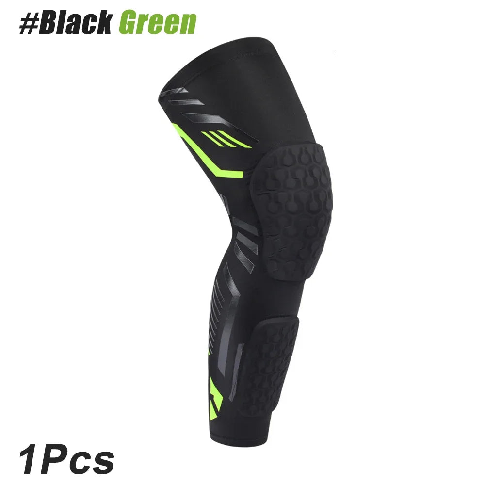 Padded Knee Compression Sleeve - Long Leg Calf Protection Sports Brace for Soccer - Adult & Youth Shin Pads (1 Piece)