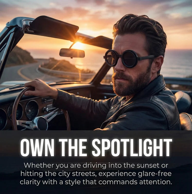 Polarized Steampunk Round Sunglasses - ND9 Adjustable Dimming, Small Frame Light-Reducing Eyewear for Men, Fishing & Driving UV400