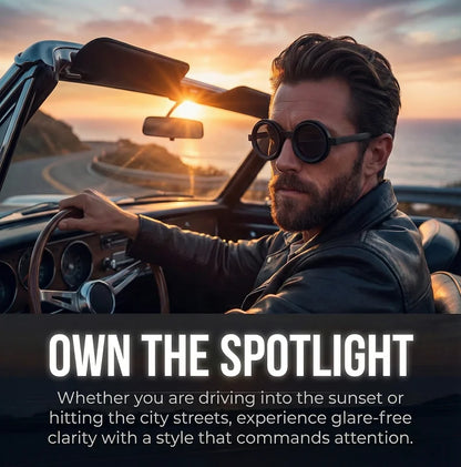 Polarized Steampunk Round Sunglasses - ND9 Adjustable Dimming, Small Frame Light-Reducing Eyewear for Men, Fishing & Driving UV400