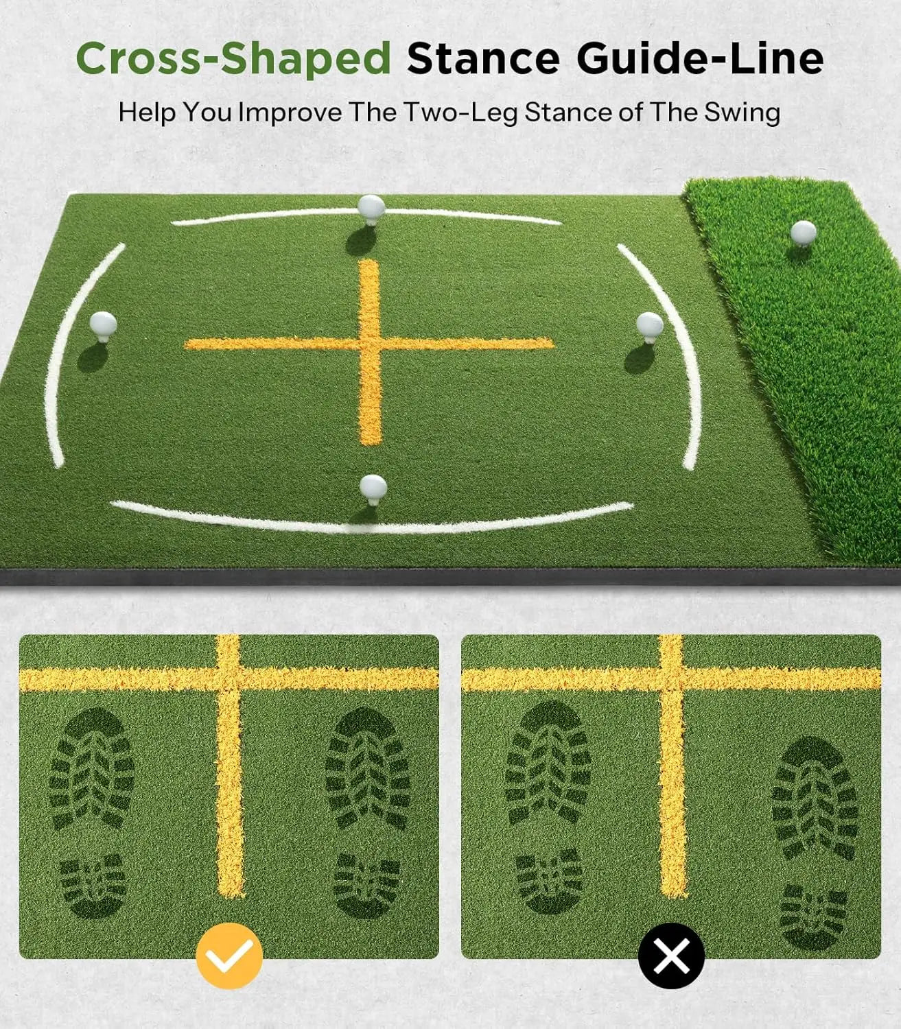 5x4ft Dual Turf Golf Hitting Mat - Thickened Practice Mat with Standing Guide-Line & Swing Path Line