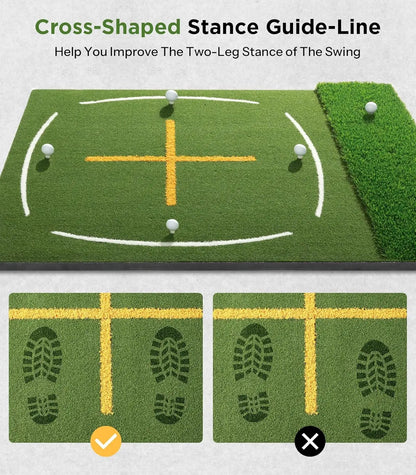 5x4ft Dual Turf Golf Hitting Mat - Thickened Practice Mat with Standing Guide-Line & Swing Path Line