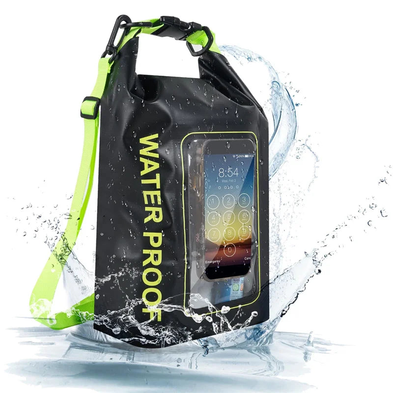 Waterproof PVC Outdoor Dry Bag - 5L & 2L Capacity - Multi-Sport Floating Bag for Swimming, Diving, Kayaking, Rafting & Beach Activities - Crossbody Shoulder Travel Bag for Surfing