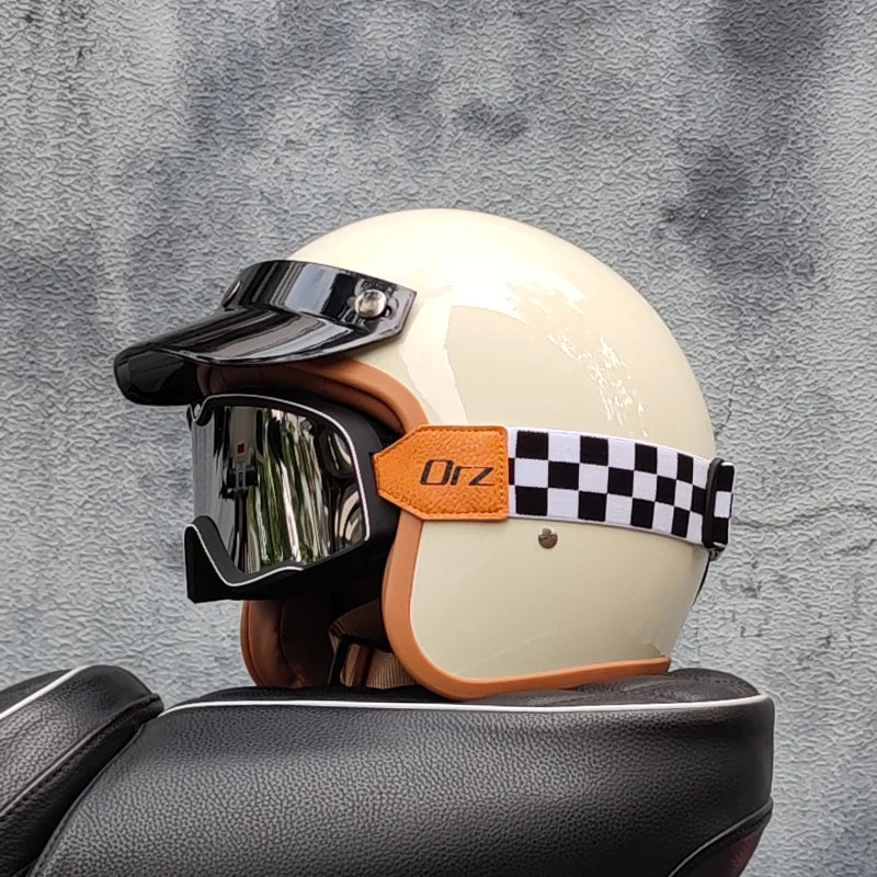 Retro 3/4 Open-Face Motorcycle Helmet - Semi-Open Cross-Country Winter Riding Helmet